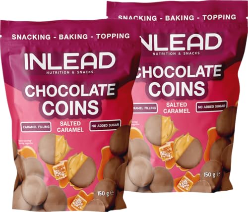 INLEAD - Chocolate Coins | Schokotaler mit Karamell-Füllung | Leckere Schokolade mit Salzigem Karamell | Ohne zugesetztem Zucker - 2x 150g (Salted Caramel - Gesalzenes Karamell) von Inlead