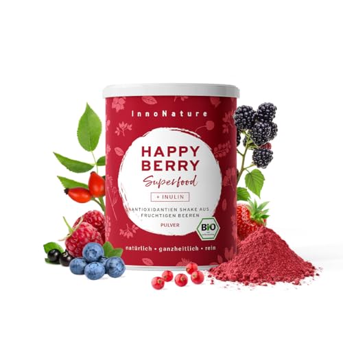 InnoNature Bio Happy Berry I Antioxidantien Shake aus 11 hochwertigen Beerenpulvern I 195g, nur natürliche Inhaltsstoffe I Vegan ohne Zusatzstoffe von InnoNature