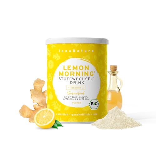 InnoNature Bio Lemon Morning® I Stoffwechseldrink mit Vitamin C, Getränkepulver aus Zitrone, Ingwer, Acerola und Apfelessig I 150g, Vegan ohne Zusatzstoffe von InnoNature