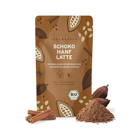 InnoNature Bio Schoko Hanf Latte | Pulver mit Kakao, Hanfsamen und Gewürzen | harmonisch-aromatische Komposition aus u.a. Kakaopulver, Hanfsamen, Ceylon Zimt, Ingwer u. Kardamom | 175g Getränkepulver von InnoNature