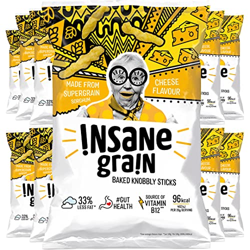 INSANE GRAIN 10 x 80 g veganer Käsegeschmack Sorghum Supergrain Puffs - gesunde Snacks für Darmgesundheit, kalorienarme Bisse - pflanzlich, vegan freundlich & glutenfrei von Insane Grain