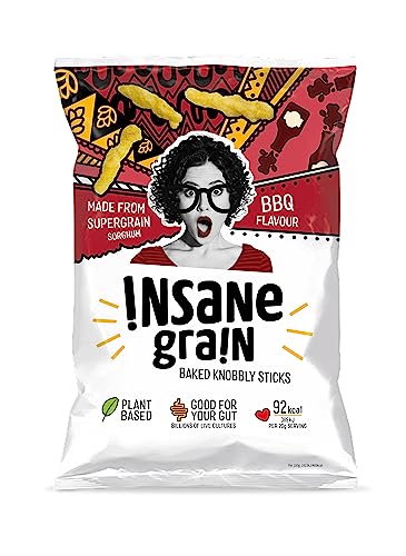 INSANE GRAIN - Gesunde fettarme Chips - Glutenfrei - Gebackene knorrige Sticks - Vitamin B12 & Darmgesundheit - Ballaststoffquelle - Köstliche Supergrain Snacks - Sharing Bag (BBQ, 10 x 80g) von Insane Grain