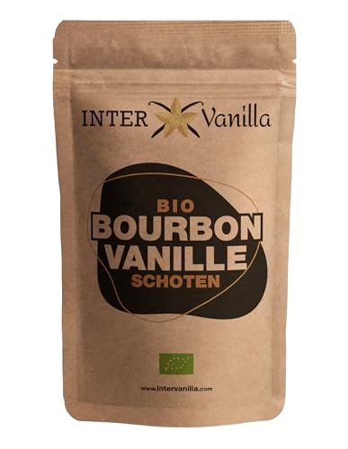 InterVanilla BIO Bourbon Vanilleschoten, 6 Stück Vanille Schoten 12-13 cm, Bourbon Vanilleschote in Premium A Qualität aus Madagaskar von InterVanilla