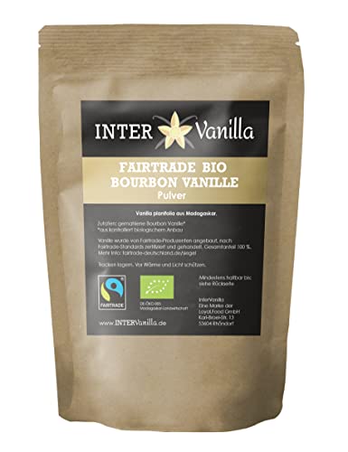 InterVanilla Fairtrade Bio Bourbon Vanillepulver, 10g. Gemahlene Vanille zu 100% aus Bourbonschoten, Madagaskar. Faitrade Organic Vanilla Powder (10) von InterVanilla