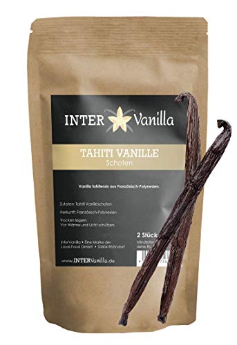 InterVanilla echte Tahiti Vanilleschoten, 2 Stück 13-15 cm von hoher Qualität. Exklusive Vanille aus Französisch-Polynesien von InterVanilla