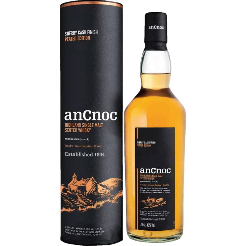 anCnoc Peated Sherry Cask Highland Single Malt, Scotch Whisky, 0,7 L, 43% Vol., Schottland, Spirituosen von Inver House Distillers Ltd, Airdrie ML6 8PL Lanarkshire Scotland