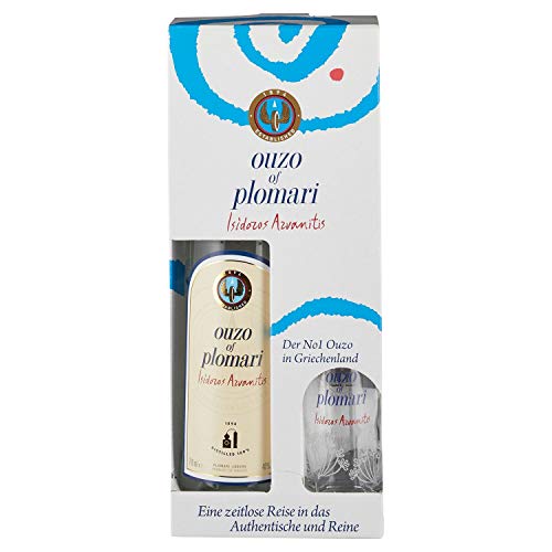 Ouzo of Plomari 40% vol. 0,7 Ltr. Geschenkbox mit 1 Longdrink Glas gratis von Isidoros Arvanitis