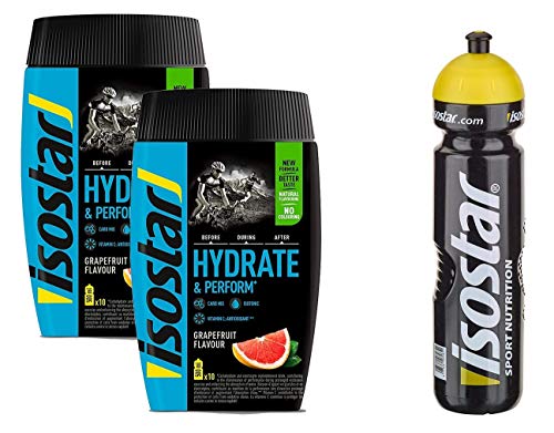 Isostar Hydrate & Perform - Grapefruit - 2x400g Pulver | 2er Angebotspack + Original 1000ml-Trinkflasche von Isostar