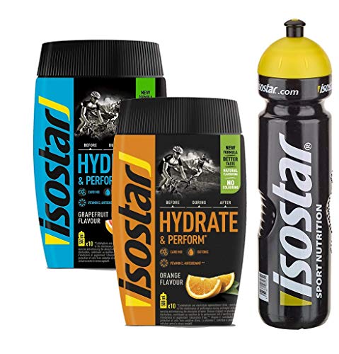 Isostar Hydrate & Perform Grapefruit - Orange - Pulver | 2er Angebotspack + Original 1000ml-Trinkflasche | von Isostar