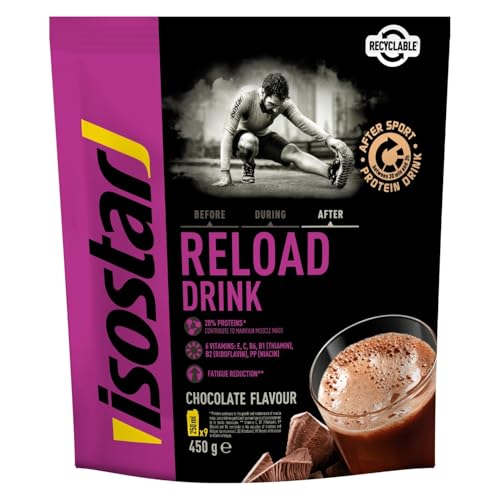 Isostar Reload Drink Chocolate - Pulver für Protein Recovery Drink - Nach dem Sport - Kohlenhydratquelle, Kalzium, Magnesium, Vitamine - 1 wiederverschließbarer Beutel 450 g von Isostar