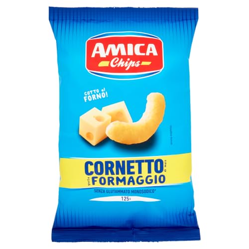 10x Amica Chips Cornetto al Formaggio Mais-Snacks mit Käsegeschmack Salziger Snack 125g Beutel von Italian Gourmet E.R.