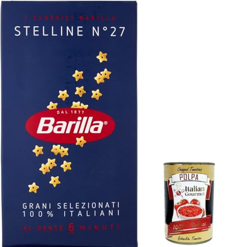 10x Barilla Stelline n° 27, Pasta 100% italienisch Nudeln aus Hartweizengrieß 500g Packung + Italian Gourmet Polpa di Pomodoro 400g Dose von Italian Gourmet E.R.