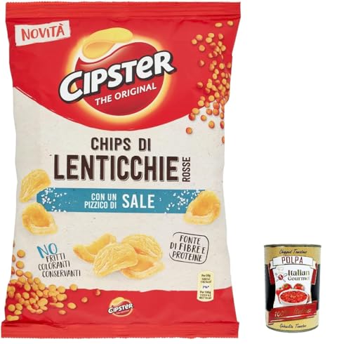 10x Cipster di Lenticchie Rosse al sale, rote Linsenchips Mit Salz, Ikonische Form und knuspriger Geschmack, 80g + Italian Gourmet polpa 400g von Italian Gourmet E.R.