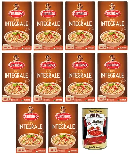 10x Curtiriso Riso Integrale,100% Italienischer Brauner Reis,Kochzeit 10 Minuten,Packung mit 1Kg + Italian Gourmet Polpa di Pomodoro 400g Dose von Italian Gourmet E.R.