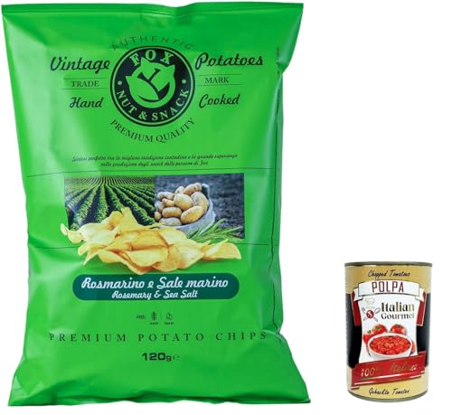 10x FOX Natural Quality Vintage Potatoes Rosmarin und Meersalz, Premium italienische handgefertigte Kartoffel crisps chips 120g + Italian Gourmet polpa 400g von Italian Gourmet E.R.