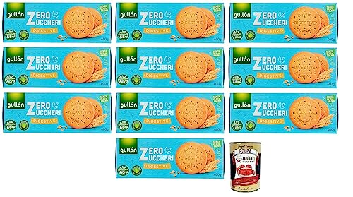 10x Gullón Digestive Biscotti Integrali Zero Zuccheri,Vollkornkekse mit Süßungsmitteln Zuckerfreie,Packung mit 400g + Italian Gourmet Polpa di Pomodoro 400g Dose von Italian Gourmet E.R.