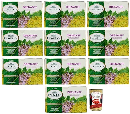 10x L' Angelica Tisana Drenante,Heiße Kräutertees,Zur Beseitigung überschüssiger Flüssigkeiten,Packung mit 20 Filtern + Italian Gourmet Polpa di Pomodoro 400g Dose von Italian Gourmet E.R.