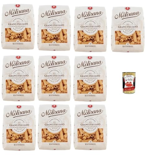 10x La Molisana Maccheroni N. 37 Pasta Lenta Lavorazione Teigwaren aus Hartweizengrieß Bronze-Zeichnung 500g + Italian Gourmet Polpa 400g von Italian Gourmet E.R.