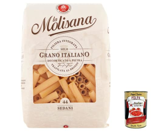 10x La Molisana Sedani N. 44 Pasta Lenta Lavorazione Teigwaren aus Hartweizengrieß Bronze-Zeichnung 500g + Italian Gourmet Polpa 400g von Italian Gourmet E.R.