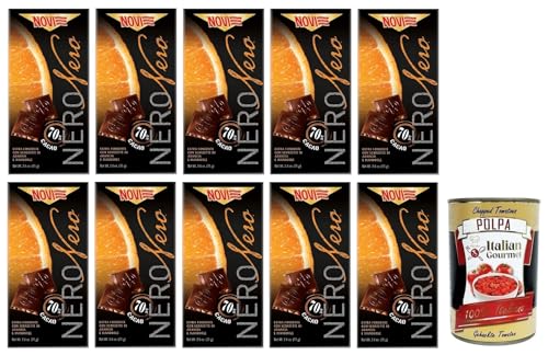 10x Novi Nero Cioccolato Fondente Arancia e Mandorle,Extra Dunkle Schokolade mit Orangenschalen und Mandeln,70% Kakao,75g + Italian Gourmet Polpa di Pomodoro 400g Dose von Italian Gourmet E.R.