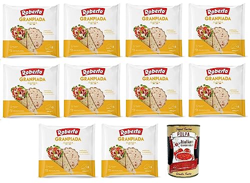 10x Roberto GranPiada Classica,Dünnes und Duftendes Piadina Brot,Packung mit 330g, Jede Packung enthält 3 Wraps + Italian Gourmet Polpa di Pomodoro 400g Dose von Italian Gourmet E.R.