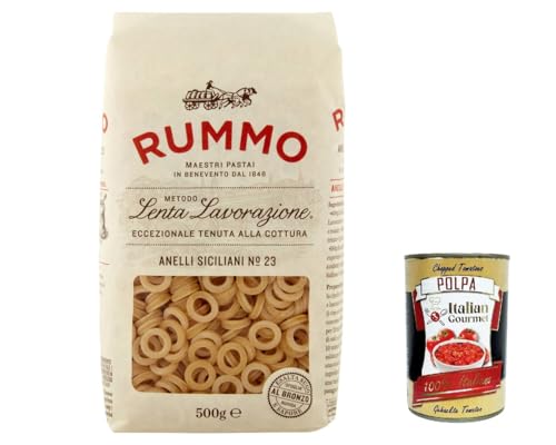 10x Rummo Anelli siciliani N°23 Pasta Lenta Lavorazione Teigwaren aus Hartweizengrieß Bronze-Zeichnung 500g + Italian Gourmet polpa 400g von Italian Gourmet E.R.