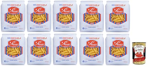 10x Russo Penne Medie N°46 Hartweizengrieß Pasta,100% Italienischer Weizen,500g-Packung + Italian Gourmet Polpa di Pomodoro 400g Dose von Italian Gourmet E.R.