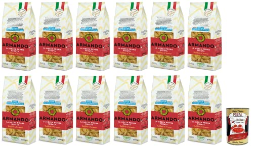 12x Armando La Mezza Penna Rigata,Bronzegezogene Nudeln,100% Italienische Pasta 500g + Italian Gourmet Polpa di Pomodoro 400g Dose von Italian Gourmet E.R.