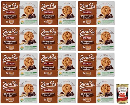 12x Balocco Zero Più Biscotti Ohne Zuckerzusatz,Kekse mit Reis- und Weizencrispies,Schokoladentropfen und Extra Crunchy 210g + Italian Gourmet Polpa di Pomodoro 400g Dose von Italian Gourmet E.R.