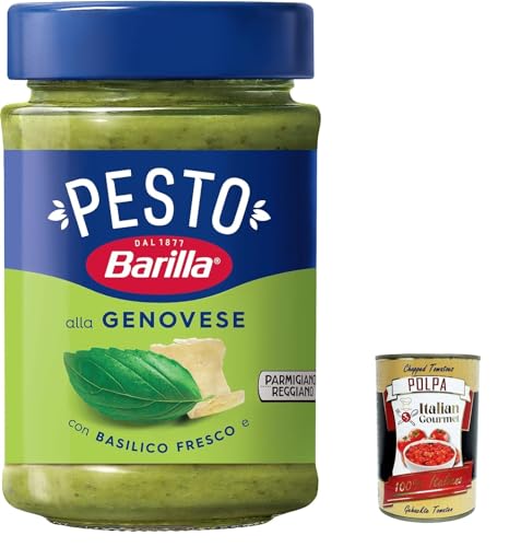 12x Pesto alla Genovese 190g | Glutenfreie Italienische Pasta-Sauce mit 100% italienischem Basilikum aus nachhaltiger Landwirtschaft und Parmigiano Reggiano + Italian Gourmet polpa 400g von Italian Gourmet E.R.