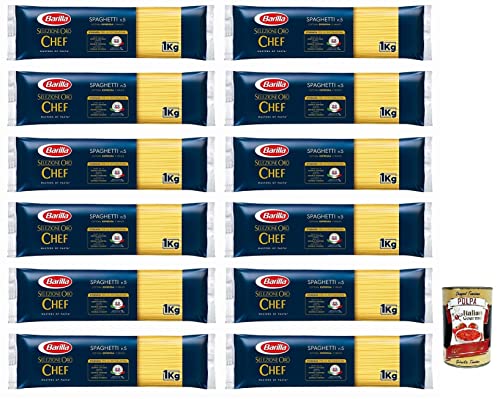 12x Barilla Selezione Oro Chef Spaghetti n.5,Hartweizengrieß Pasta,100% italienisches Getreide,Packung mit 1kg + Italian Gourmet Polpa di Pomodoro 400g Dose von Italian Gourmet E.R.