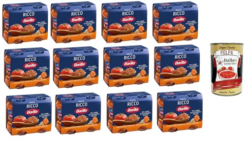 12x Barilla Sugo Ragù RICCO Bolognese REICHhaltige Ragù-Sauce, klassisches Bolognese-Gewürz für Pasta 180gX2 + Italian Gourmet Polpa 400 g von Italian Gourmet E.R.