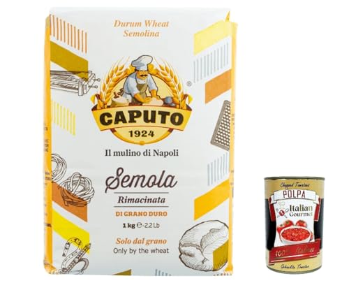 12x Caputo Il Mulino di Napoli Semola rimacinata di grano duro Hartweizengrieß hohe Elastizität 1Kg Grieß für Pizza + Italian Gourmet polpa 400g von Italian Gourmet E.R.