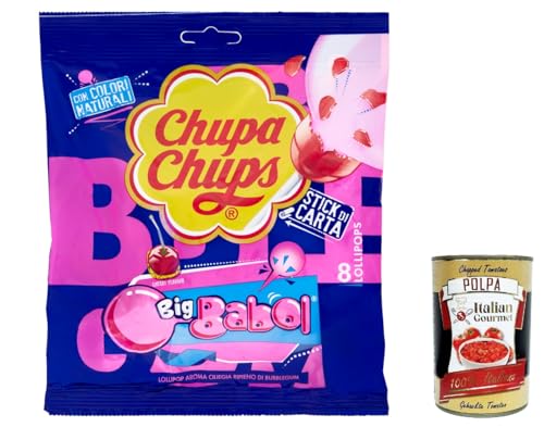 12x Chupa Chups Cherry Flavour Big Babol 8 Lollipops, Lutscher Kirschgeschmack 144 g + Italian Gourmet polpa 400g von Italian Gourmet E.R.