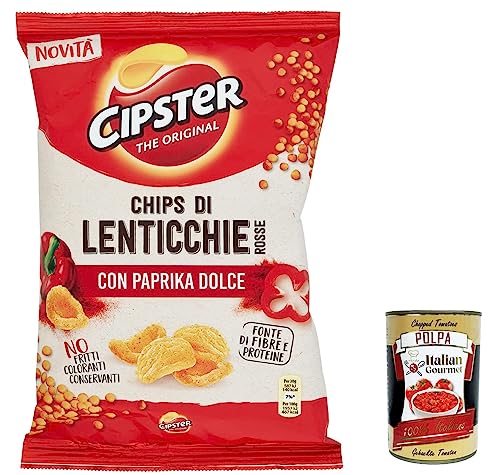 12x Cipster di Lenticchie Rosse alla Paprika Rote Linsenchips mit Paprika, ikonische Form und knackiger Geschmack, 80 g von Italian Gourmet E.R.