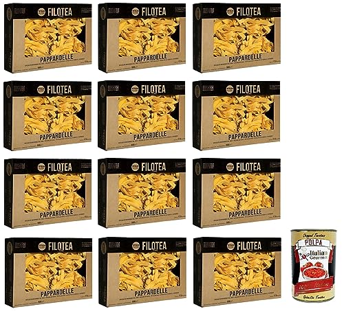 12x Filotea Pappardelle Pasta all'Uovo,Eiernudeln aus italienischen Rohstoffen,Packung mit 500g + Italian Gourmet Polpa di Pomodoro 400g Dose von Italian Gourmet E.R.