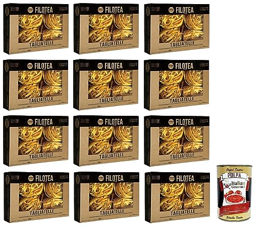 12x Filotea Tagliatelle Pasta all'Uovo,Eiernudeln aus italienischen Rohstoffen,Packung mit 500g + Italian Gourmet Polpa di Pomodoro 400g Dose von Italian Gourmet E.R.