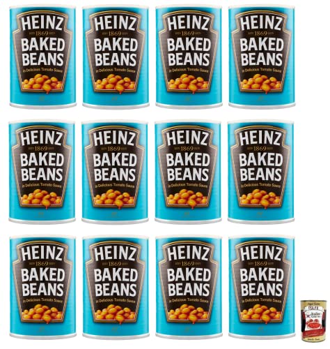 12x Heinz Baked Beans Weiße Bohnen in Tomatensauce,reich an Ballaststoffen, reich an Eiweiß und wenig Fett,415g Dose + Italian Gourmet Polpa di Pomodoro 400g Dose von Italian Gourmet E.R.