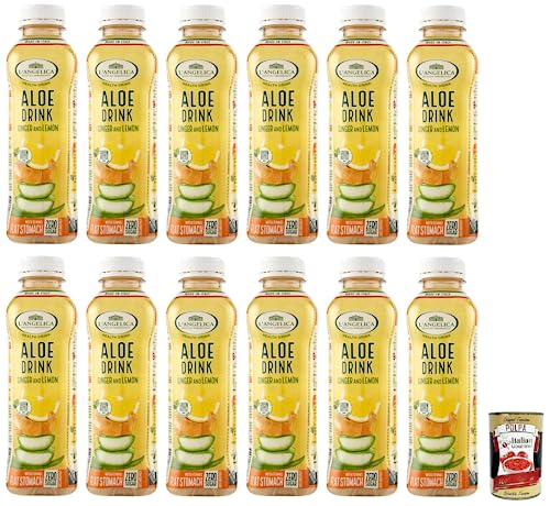 12x L' Angelica Health Drink Null Zucker Aloe Drink, Getränk auf Basis von Aloe Vera,mit Ingwer- und Zitronengeschmack,Einweg-PET-Flasche 500ml + Italian Gourmet Polpa di Pomodoro 400g Dose von Italian Gourmet E.R.