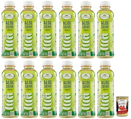 12x L' Angelica Original Nahrungsergänzungsmittel Aloe Drink, Getränk auf Basis von Aloe-Saft und Aloe-Fruchtfleisch,Einweg-PET-Flasche 500ml + Italian Gourmet Polpa di Pomodoro 400g Dose von Italian Gourmet E.R.