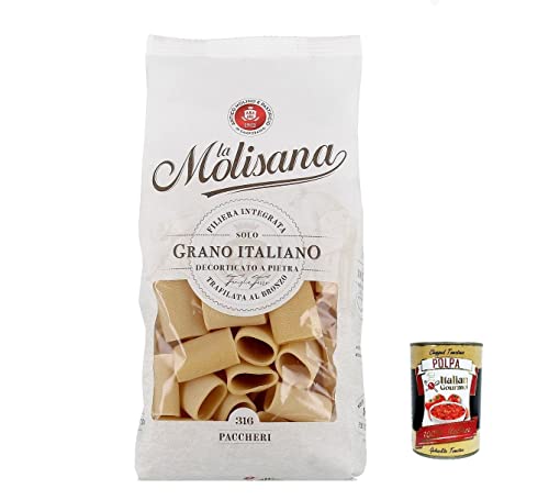 12x La Molisana Paccheri N. 316 Pasta Lenta Lavorazione Teigwaren aus Hartweizengrieß Bronze-Zeichnung 500g + Italian Gourmet Polpa 400g von Italian Gourmet E.R.