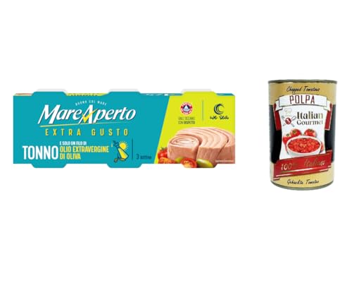 12x Mare Aperto Extra gusto Tonno Thunfisch mit Natives Olivenöl extra Thunfisch konserven wilder Thunfisch 180g (3x60g) + Italian Gourmet polpa 400g von Italian Gourmet E.R.