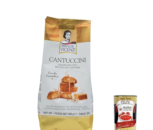 12x Matilde Vicenzi Cantuccini Mandel Biscotti, zeitlose klassische italienische authentische Bissgröße-Kekse mit echten ganzen Mandeln 225G von Italian Gourmet E.R.