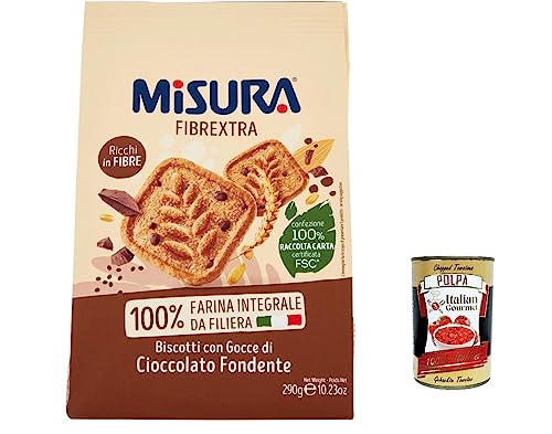 12x Misura Biscotti Integrali Fibrextra Vollkorn kekse mit dunklen Schokoladentropfen, 100 % Vollkornmehl, reich an Ballaststoffen, 290 g+ italian Gourmet polpa 400g von Italian Gourmet E.R.