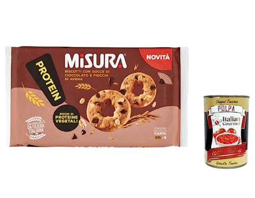 12x Misura Protein Kekse mit Schokoladenstückchen und Haferflocken | Reich an pflanzlichen Proteinen | Italienisches Mehl, biscuits cookies 260g + Italian Gourmet polpa 400g von Italian Gourmet E.R.