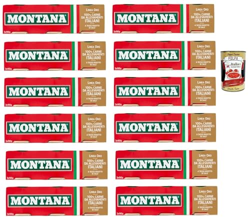 12x Montana linea oro Rindfleisch in Aspik dosen 3x 90g 100% Italienisch Fleisch, Aspikfleisch + Italian Gourmet polpa 400g von Italian Gourmet E.R.