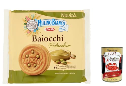 12x Mulino Bianco Baiocchi Pistazienkekse, Pistaziengebäck, ideal für Frühstück oder Snack, Palmölfrei, 6 Portionen á 3 Kekse + Italian Gourmet polpa 400g von Italian Gourmet E.R.