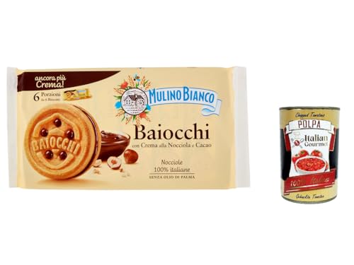 12x Mulino Bianco Baiocchi Schokolade Biscuits Reigel Kekse Kuchen mit Schokolade 336 g Snack cookies + Italian Gourmet polpa 400g von Italian Gourmet E.R.