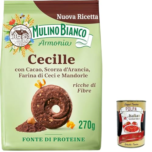 12x Mulino Bianco Cecille, Mürbeteigkekse mit Kakao, Orangenschale, Kichererbsen- und Mandelmehl, reich an Ballaststoffen, Proteinquelle, 270g + Italian gourmet polpa 400g von Italian Gourmet E.R.