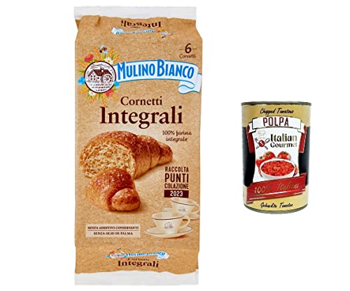 12x Mulino Bianco Cornetti integrali Vollkorn Croissants Snack brioche mit 100 % Vollkornmehl 6 Stück kuchen 240 g von Italian Gourmet E.R.